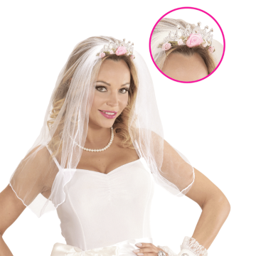 Tiara mit Schleier und Blumen Silber