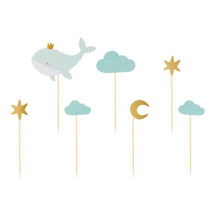 Madpinde mit Baby-Motiven in Hellblau und Gold, 7 Teile - 11-13,5 cm