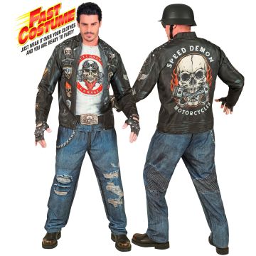 Biker-Kostüm für Herren mit bedruckter Jacke