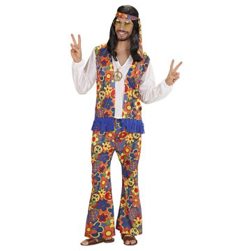 Hippie-Kostüm für Herren mit Medaillon-Halskette