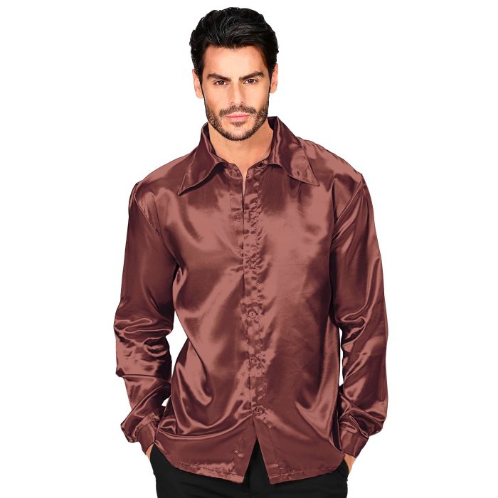 Satin Discohemd in braun für Herren