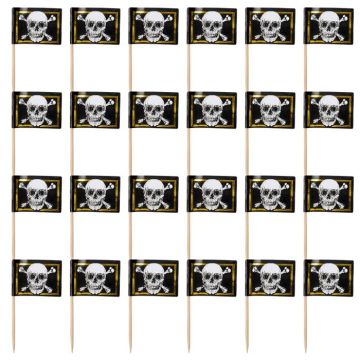 Schaschlikspieße mit Totenkopf-Flagge 24x - 7 cm