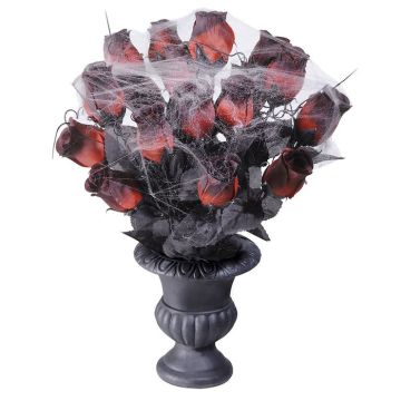 Rote und schwarze Rosen mit Spinnweben