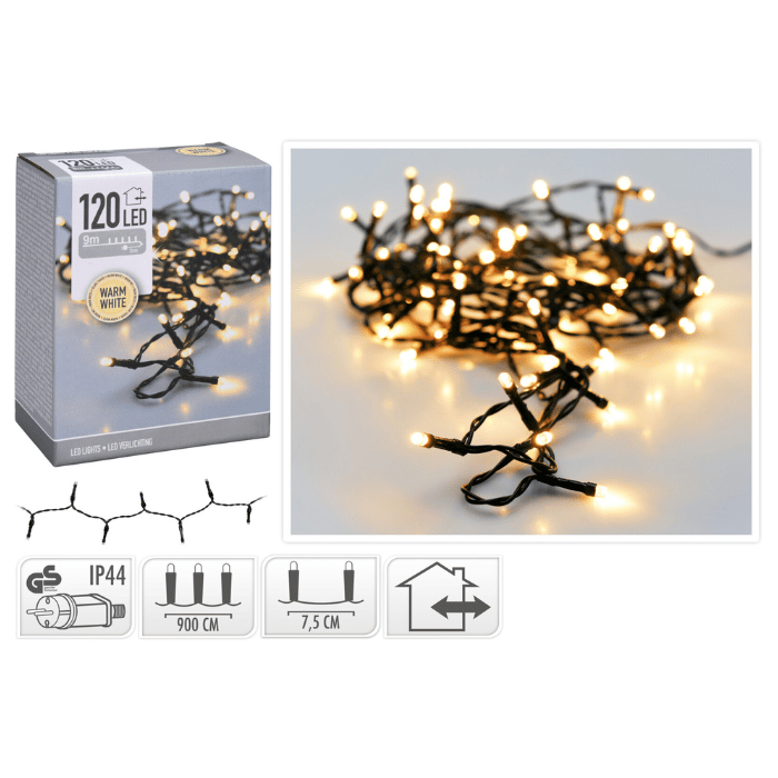 LED-Lichterkette 120 LED Warmweiß mit Stecker - 9 m