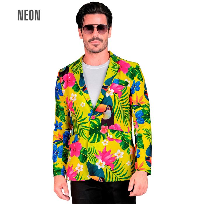 Gelbe Dschungeljacke mit tropischem Print