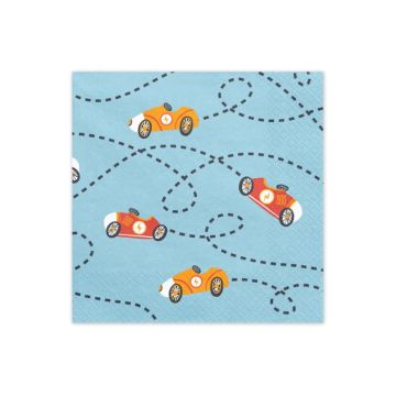 Blaue Servietten mit Automotiven 12x - 33x33 cm