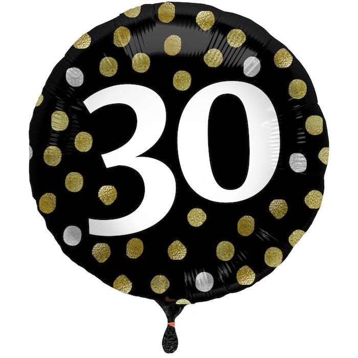 30 Jahre Folienballon Schwarz mit Punkten - 45 cm