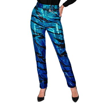Pailletten-Hosen für Damen mit Wellenmuster in Türkisblau