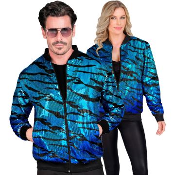 Pailletten-Bomberjacke mit Wellenmuster in Türkis Blau