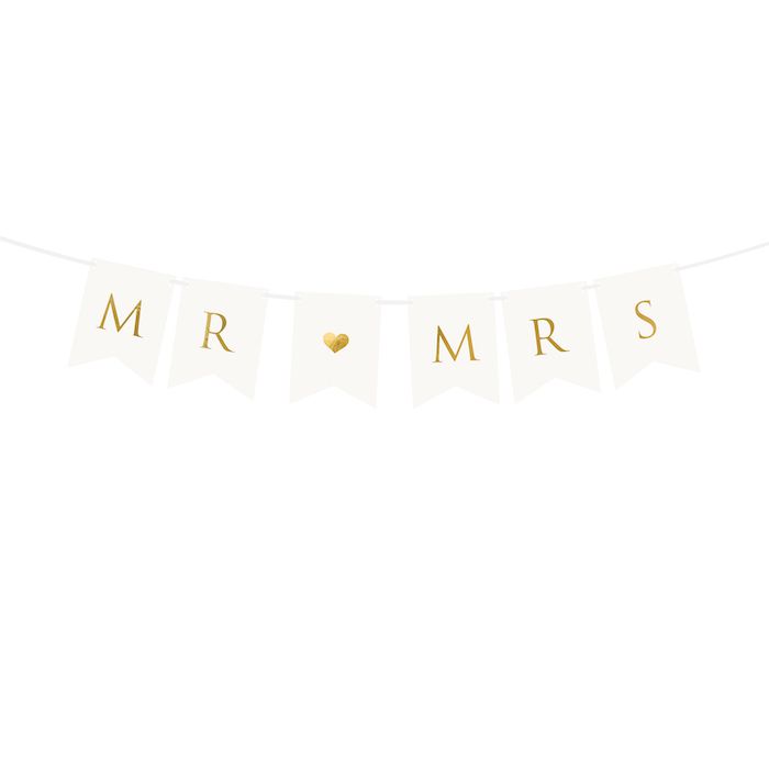 Mr Mrs Girlande Weiß und Gold - 85 cm