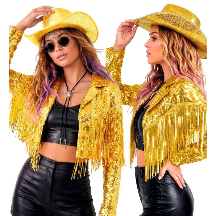 Goldene Paillettenjacke mit Fransen