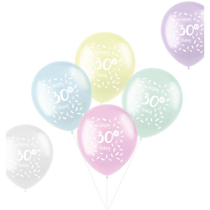 30 Jahre Ballons Pastellfarben 6x - 33 cm