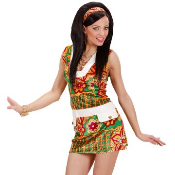 Farbenfrohes 60er-Kleid mit Stirnband