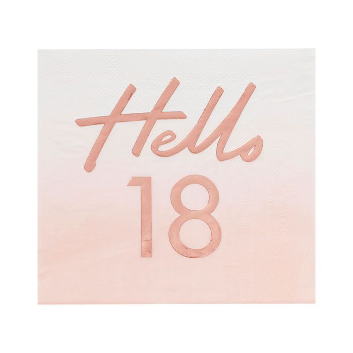 Hello "18" pink/roségold Servietten 16x - 16,5 cm