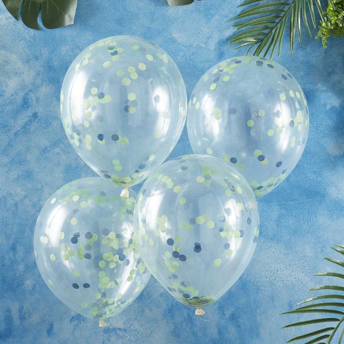 Blaue & Grüne Konfetti-Luftballons 5x - 30 cm