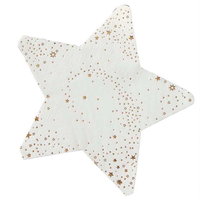 Sternservietten in Weiß & Gold 16x - 17x17 cm