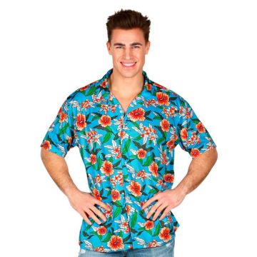 Blaue Hawaii-Hemden mit roten Blumen