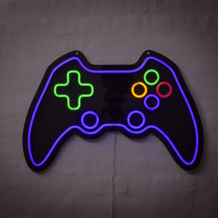 Gamer lila Controller Neon LED Schild - 40x60 cm
