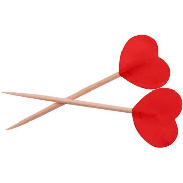 Herz Holzstäbchen Rot 50x - 6,5 cm