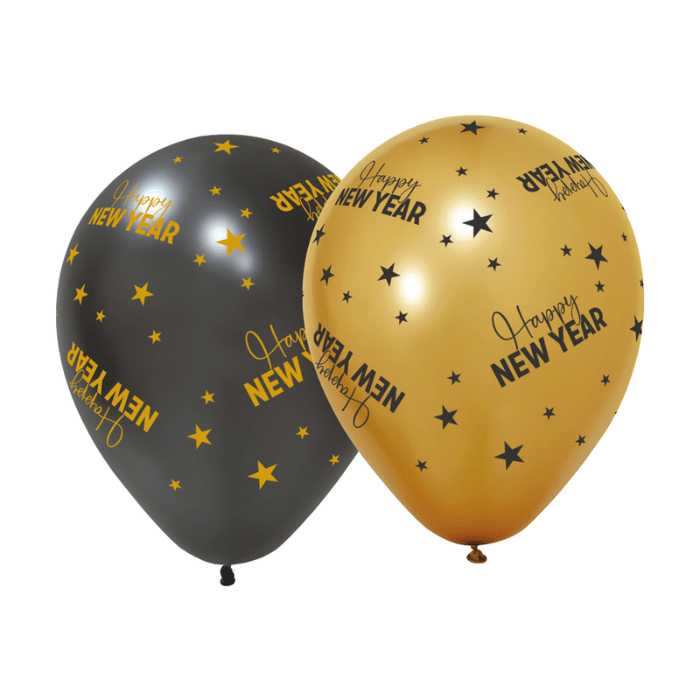 Neujahrsballons 6x Gold und Schwarz - 30 cm