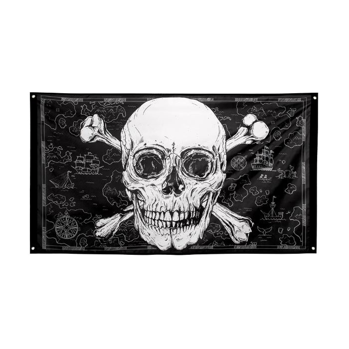 Totenkopf-Banner mit Schiffsillustrationen - 150x90 cm