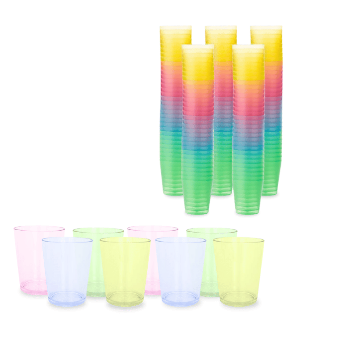 3 cl Plastik Shotgläser 100x farbige wiederverwendbare
