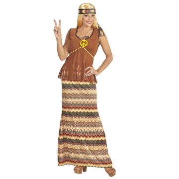 Hippie-Kostüm für Damen mit langem Rock und Friedenszeichen