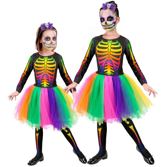 Buntes Skelettkostüm für Mädchen