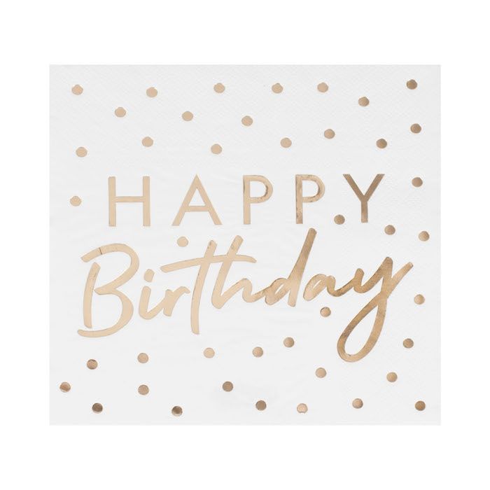 Goldpunktierte Happy Birthday Servietten - 16,5x16,5 cm