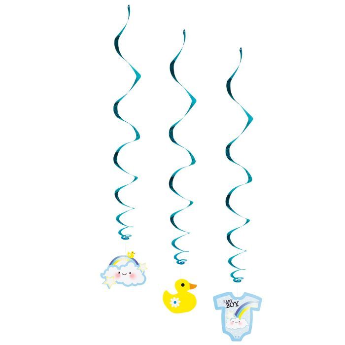 Blaue Swirls mit Baby-Motiven 3x - 60 cm
