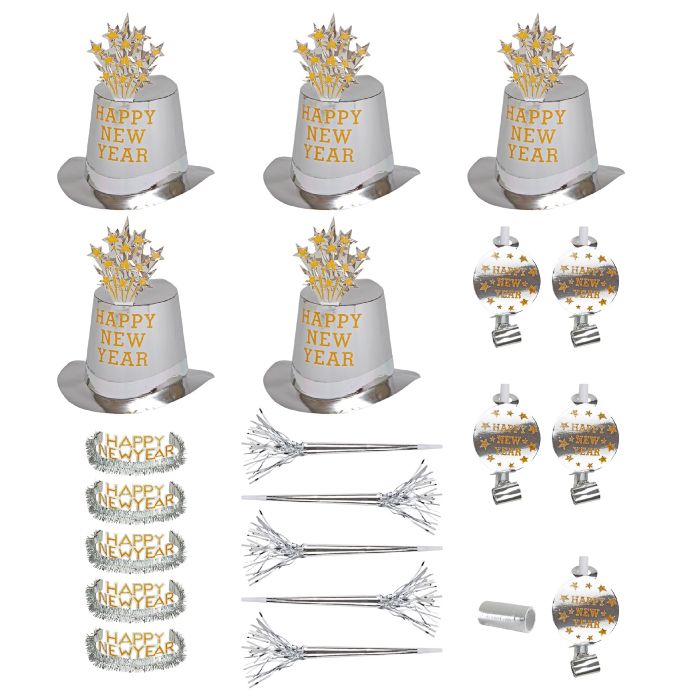 Silber Silvester-Set 10 Personen frohes neues Jahr