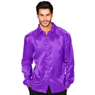 Lila Satin Discohemd für Herren