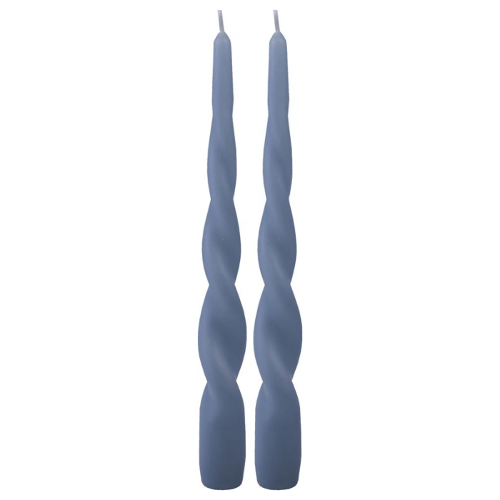 Gedrehte Stabkerzen staubig blau 2x - 24 cm