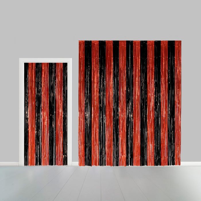 Schwarz-orange gestreifter Glitzer-Vorhang - 100 x 240 cm