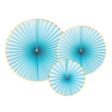 Hellblaue Schleifen mit Goldrand 3x - Ø 23-32-40 cm