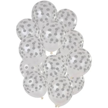 Transparente Ballons mit silbernen Punkten 15x - 30 cm