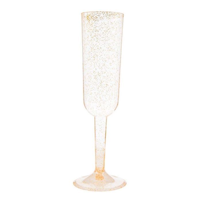 Champagnergläser aus Plastik Gold Glitter - 4x