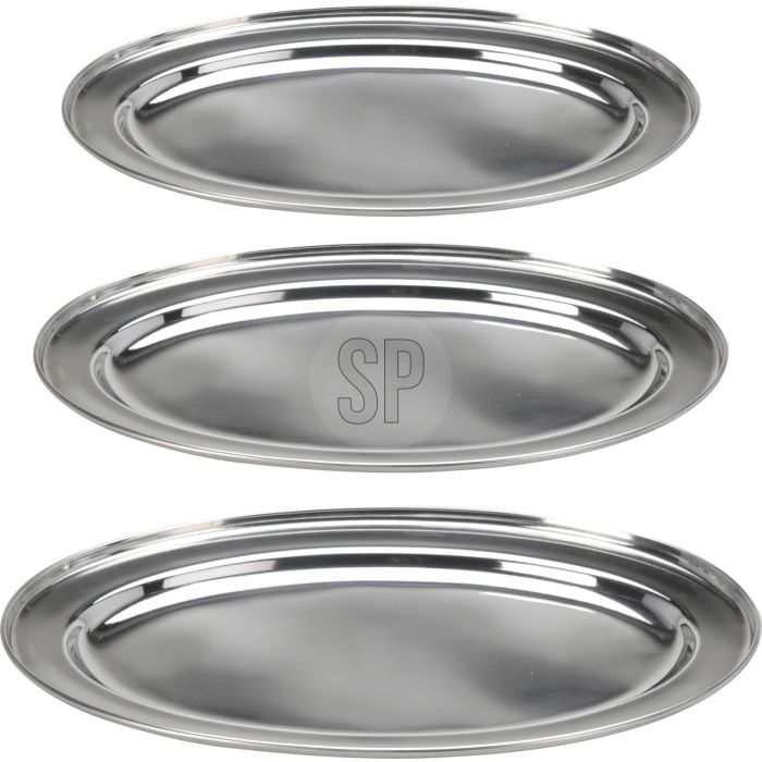 Ovale Servierplatten aus Edelstahl, Set von 3