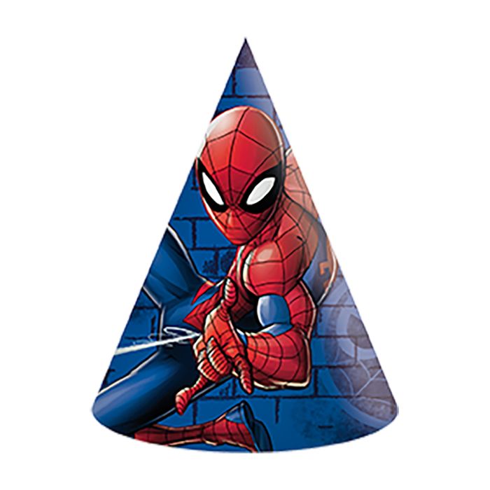 Spiderman Partyhüte blau 6x - 16 cm