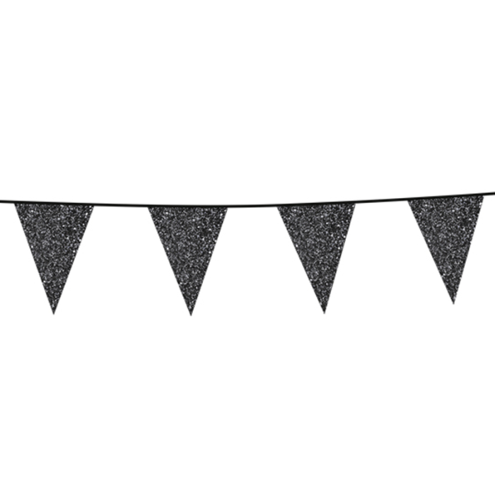 Schwarze Glitter-Fahnen-Girlande 16x20 cm - 6 Meter