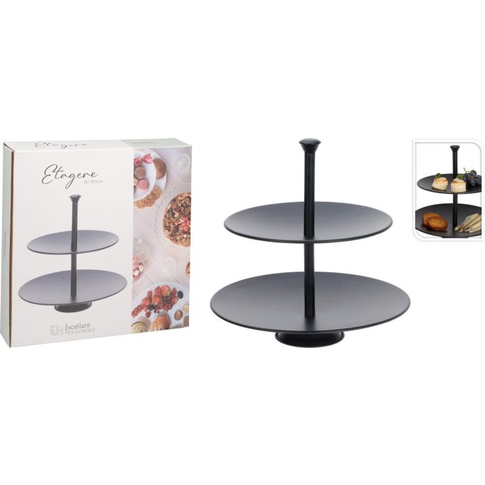Etagere aus mattem schwarzen Kohlenstoffstahl, 2 Ebenen