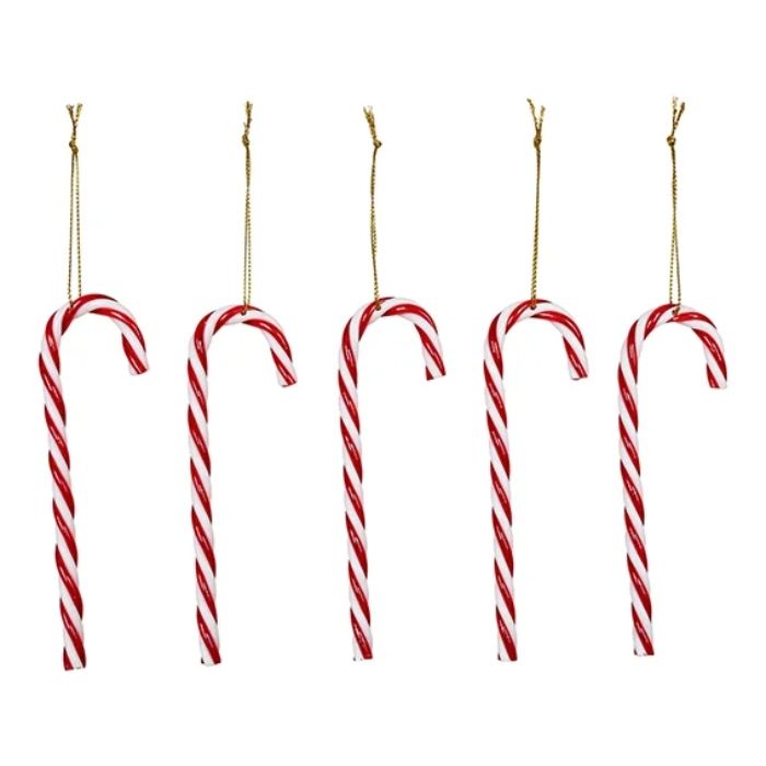 Zuckerstangen-Hänger mit goldener Schnur für den Weihnachtsbaum 5x Det Gamle Apotek