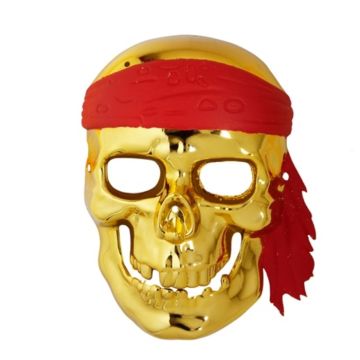 Goldene Piraten-Skelettmaske mit rotem Bandana - Einheitsgröße