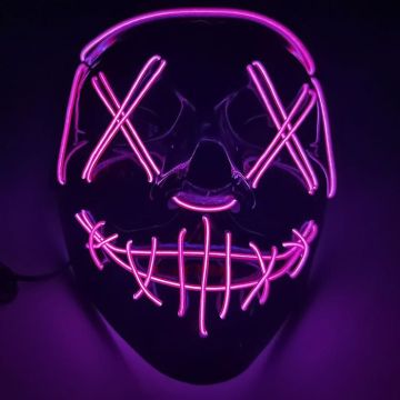 Gruselige Halloween LED Maske - Pink Totenschädel mit Kreuz