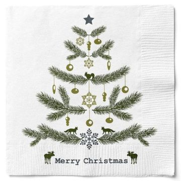 Servietten mit Weihnachtsbaum 'Merry Christmas' 20x Det Gamle Apotek