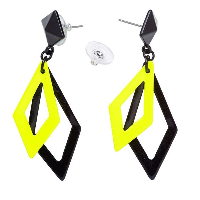 Neon 80er Ohrringe gelb in Rautenmusterform