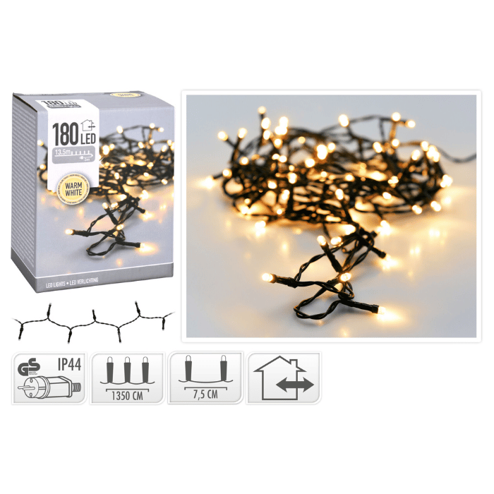 LED Lichterkette 180 LED Warmweiß mit Stecker - 13,5 m