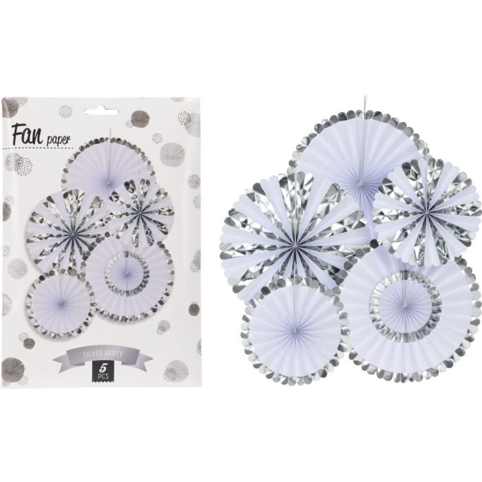 Papierfächer in Silber für Wanddeko, 5 stk