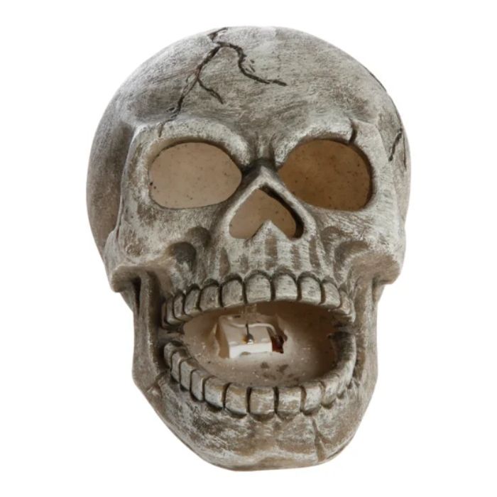 Halloween LED Schädel Dekoration grau Das AlteApotheke