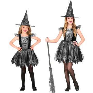 Hexenkostüm für Mädchen mit Spinnweben - 2 Teile